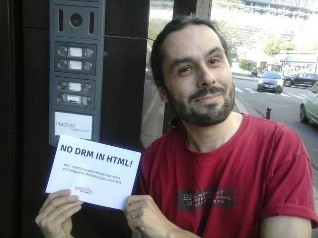 Image for At the HADOPI office in Paris, France -- Selfie against DRM in Web standards